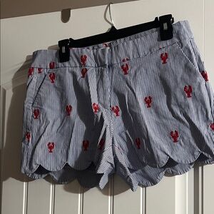 Crown & Ivy Blue Striped Shorts with Red Lobster Design